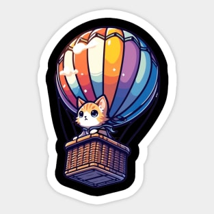 Kitten Lover Hot Air Balloon Ride Japanese Cat Humor Sticker